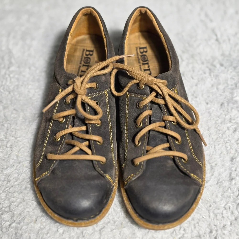 Born Suede Trevan Leather Shoes Loafers Gray Handcrafted Womens 10 EU 42‎
